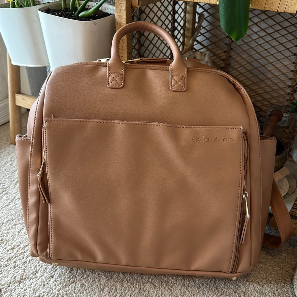 Ayla and Co brown faux leather diaper bag